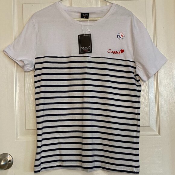 Tops - Women's blouse by Gazoil Collection France New With Tags white/blue sze medium